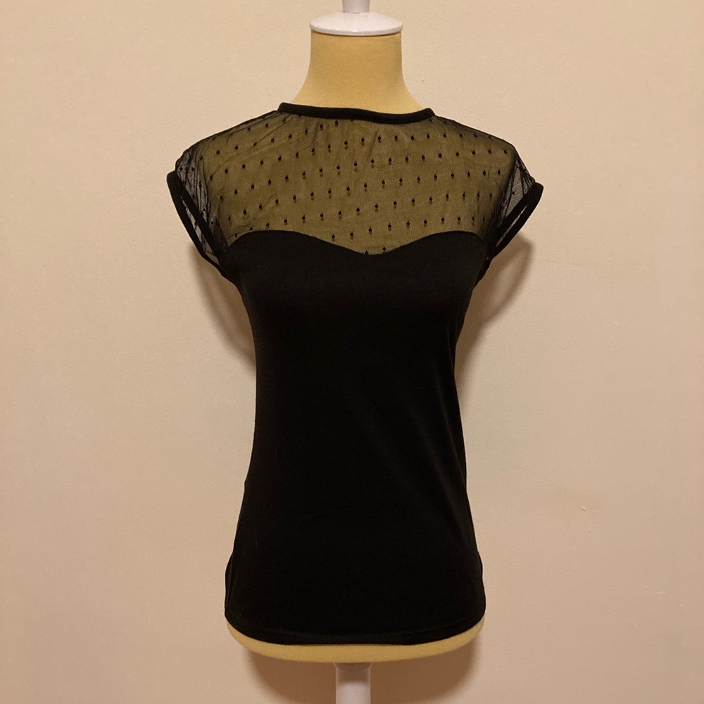 ModCloth Rock Steady Swiss dot sheer pin-up top M